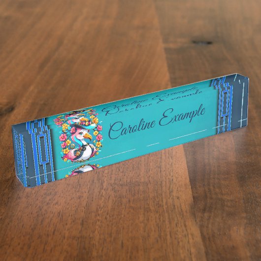 可愛いフラミンゴとカラフル帽子 デスクネームプレート (側面)