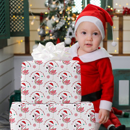 可愛いフラミンゴの子供の名前ラブサンタクリスマス ラッピングペーパー