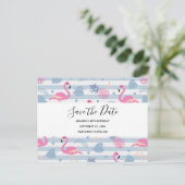 可愛いフラミンゴ&パイナップルパターン保存日時 インビテーションポストカード (スタンド正面)