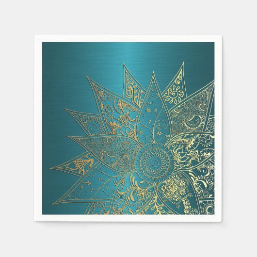 可愛いフラワーヘナ手描きデザイン スタンダードカクテルナプキン (正面)