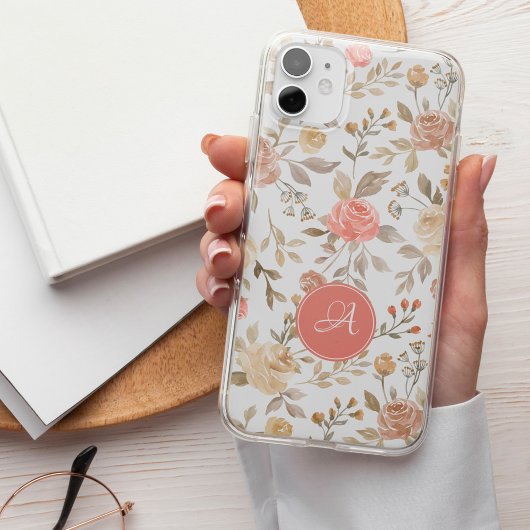 可愛いフラワーモノグラム入りパステルピーチボヘミアン Case-Mate iPhoneケース