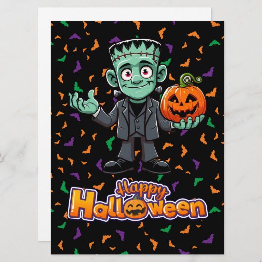 可愛いフランケンシュタインのこうもり・カボチャの怪物 シーズンカード (正面/裏面)