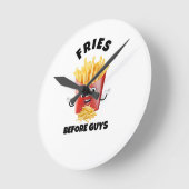 可愛いフランスのフライ漫画フード付きスウェットシャツ&ティーおもしろい – 食べ物 ラウンド壁時計 (傾斜)