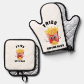 可愛いフランスのフライ漫画フード付きスウェットシャツ&ティーおもしろい – 食べ物 鍋つかみ&鍋敷きセット (正面/裏面)