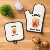 可愛いフランスのフライ漫画フード付きスウェットシャツ&ティーおもしろい – 食べ物 鍋つかみ&鍋敷きセット (トップダウン)