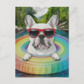 可愛いフランスのブルドッグが浮き旅を楽しむ ポストカード (正面)