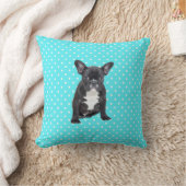 可愛いフランスのブルドッグとブルー水玉模様枕 クッション (ブランケット)