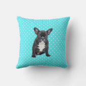 可愛いフランスのブルドッグとブルー水玉模様枕 クッション (裏面)