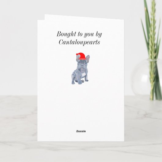 可愛いフランスのブルドッグの子犬のクリスマス カード (裏面)