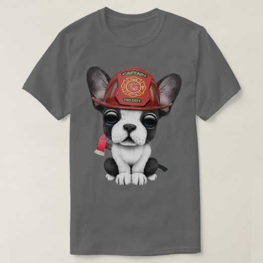 可愛いフランスのブルドッグの子犬の消防士 Tシャツ (デザイン正面)