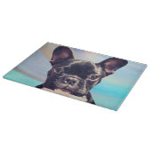 可愛いフランスのブルドッグの子犬の青いカッティングボード カッティングボード (角)