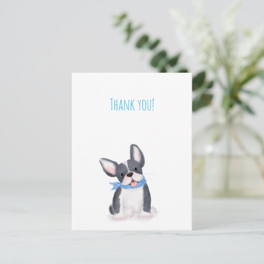 可愛いフランスのブルドッグの子犬感謝してい君の葉書 ポストカード (スタンド正面)