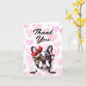 可愛いフランスのブルドッグの水彩色ありがとう カード (黄色い花)