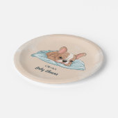 可愛いフランスのブルドッグアップ青い毛布の赤ちゃんシャワー ペーパープレート (アングル)