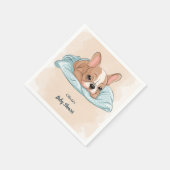 可愛いフランスのブルドッグアップ青い毛布ベビーシャワー スタンダードカクテルナプキン (角)