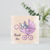 可愛いフランスのブルドッグパップピンクのベビーカー赤ちゃんシャワー サンキューカード (スタンド正面)