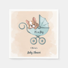 可愛いフランスのブルドッグパップブルーベビーカー赤ちゃんシャワー スタンダードカクテルナプキン