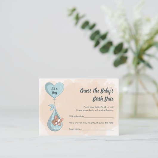 可愛いフランスのブルドッグパピーブルーハート推定日 エンクロージャーカード (スタンド正面)