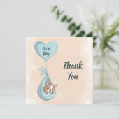 可愛いフランスのブルドッグパピーブルーハート赤ちゃんシャワー サンキューカード (スタンド正面)