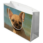 可愛いフランスのブルドッグパピー – おもしろい犬のヘッドフォト。 ラージペーパーバッグ (裏面アングル)