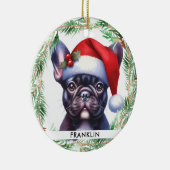 可愛いフランスのブルドッグパーソナライズされたクリスマスペット犬 セラミックオーナメント (右)