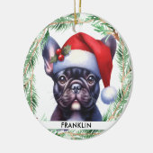 可愛いフランスのブルドッグパーソナライズされたクリスマスペット犬 セラミックオーナメント (左)