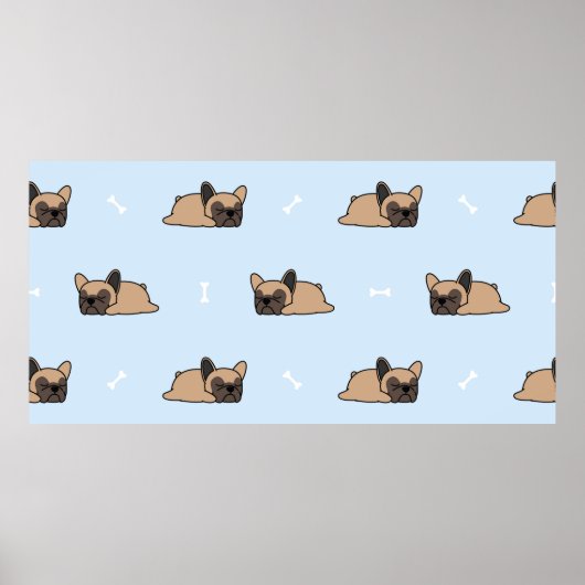 可愛いフランスのブルドッグ子犬の眠るシームレスなパター ポスター (正面)