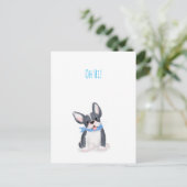 可愛いフランスのブルドッグ子犬の絵葉書「おおーこんにちは！ ポストカード (スタンド正面)