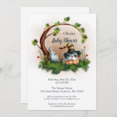 可愛いフランスのブルドッグ子犬ハロウィーン赤ちゃんシャワー 招待状 (正面/裏面)