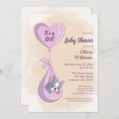 可愛いフランスのブルドッグ子犬ピンクハート赤ちゃんシャワー 招待状 (正面/裏面)