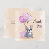 可愛いフランスのブルドッグ子犬ピンクバルーンベビーシャワー サンキューカード (正面/裏面)