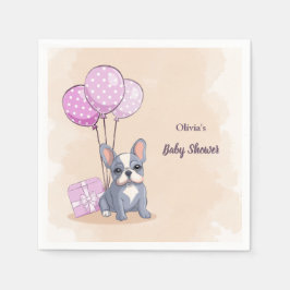 可愛いフランスのブルドッグ子犬ピンクバルーンベビーシャワー スタンダードカクテルナプキン