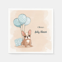 可愛いフランスのブルドッグ子犬ブルーバルーンベビーシャワー スタンダードカクテルナプキン