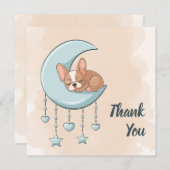 可愛いフランスのブルドッグ子犬ブルームーンベイビーシャワー サンキューカード (正面/裏面)