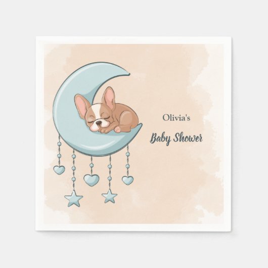 可愛いフランスのブルドッグ子犬ブルームーンベイビーシャワー スタンダードカクテルナプキン (正面)