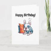 可愛いフランスの愛犬、服を着た動物、おもしろい誕生日 カード (正面)