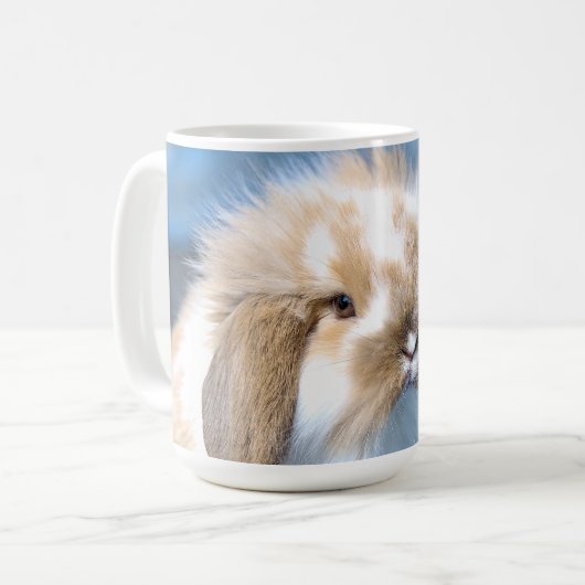 可愛いフランダース白と茶色のウサギ コーヒーマグカップ (正面左)