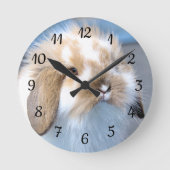 可愛いフランダース白と茶色のウサギ ラウンド壁時計 (正面)
