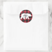 可愛いフランネルの格子模様クマの第1の誕生日パーティー ラウンドシール (バッグ)