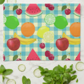 可愛いフルーツアクアチェック柄 キッチンタオル (折り畳み)