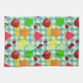 可愛いフルーツアクアチェック柄 キッチンタオル (横)