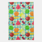 可愛いフルーツアクアチェック柄 キッチンタオル (縦)