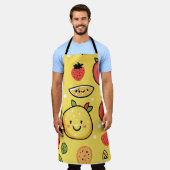 可愛いフルーツパターンのデザインテーマ エプロン (着用した状態)