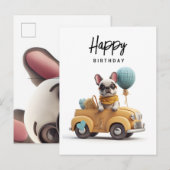 可愛いフレンチブルドッグのいるヴィンテージカー ポストカード (正面/裏面)