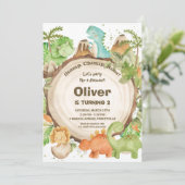 可愛いフレンドリー恐竜の少年たち1歳の誕生日パーティー 招待状 (スタンド正面)