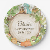 可愛いフレンドリー恐竜の赤ちゃんシャワー誕生日 ペーパープレート (正面)