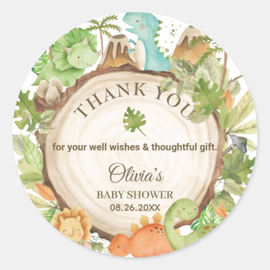 可愛いフレンドリー恐竜の赤ちゃんシャワー誕生日 ラウンドシール (正面)