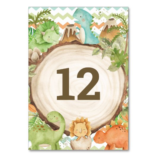 可愛いフレンドリー恐竜の赤ちゃんシャワー1st誕生日 テーブルナンバー (裏面)