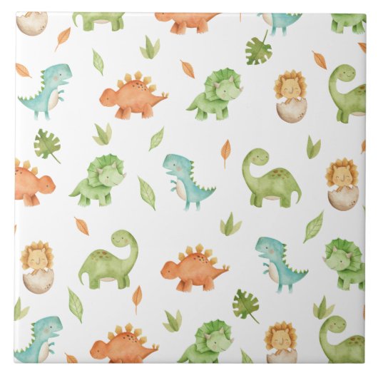 可愛いフレンドリー恐竜パーティーTレックス気管支索 タイル (正面)