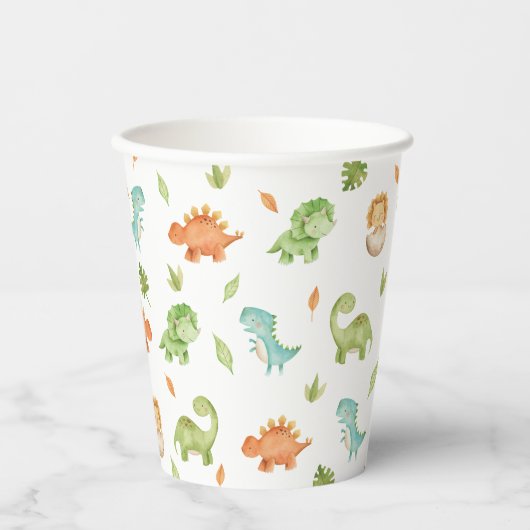 可愛いフレンドリー恐竜パーティーTレックス気管支索 紙コップ (正面)